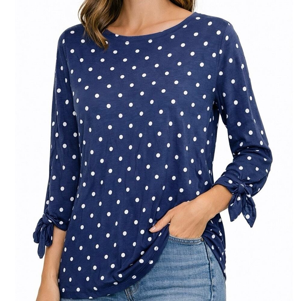 Old Navy Navy Polka Dot Tie-Sleeve Top Medium